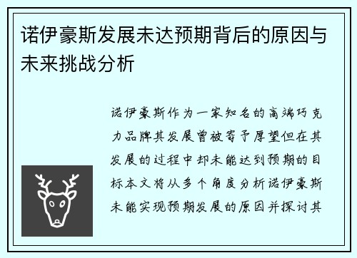 诺伊豪斯发展未达预期背后的原因与未来挑战分析 诺伊豪斯发展未达预期背后的原因与未来挑战分析